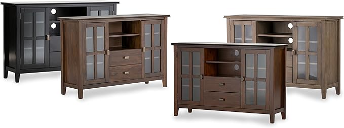 SIMPLIHOME Artisan SOLID WOOD 53 Inch Wide Transitional TV Media Stand in Black for TVs up to 60 Inches, For the Living Room and Entertainment Center