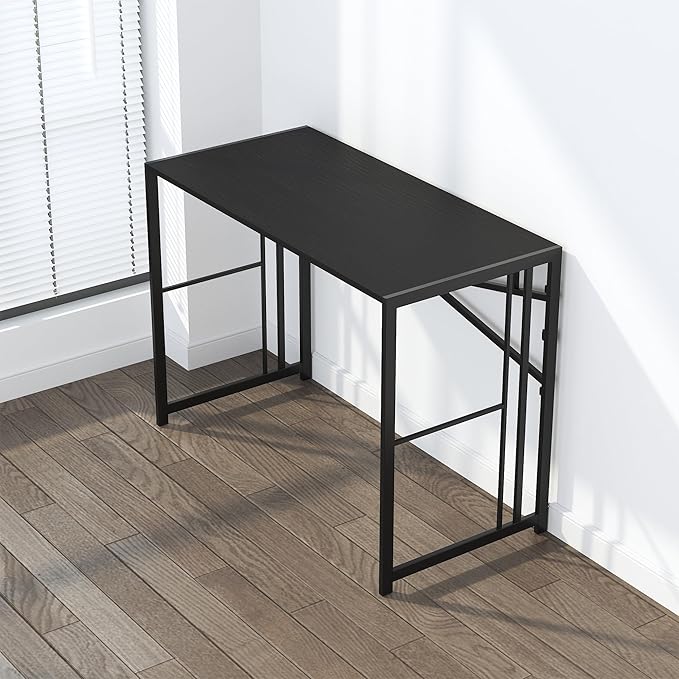 Folding Desk 40 inch Writing Gaming Computer Camping Desk, No Assembly Required Home Office Table, Black