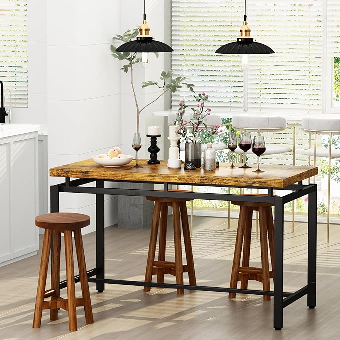 Solid Teak Wood Barstool with Round Seat for Kitchen Counter, Home Bar Furniture, 24-Inch Height