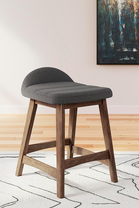 Signature Design by Ashley Lyncott Contemporary 28.5" Counter Height Upholstered Bar Stool with Foam Cushion, 2 Count, Charcoal & Brown
