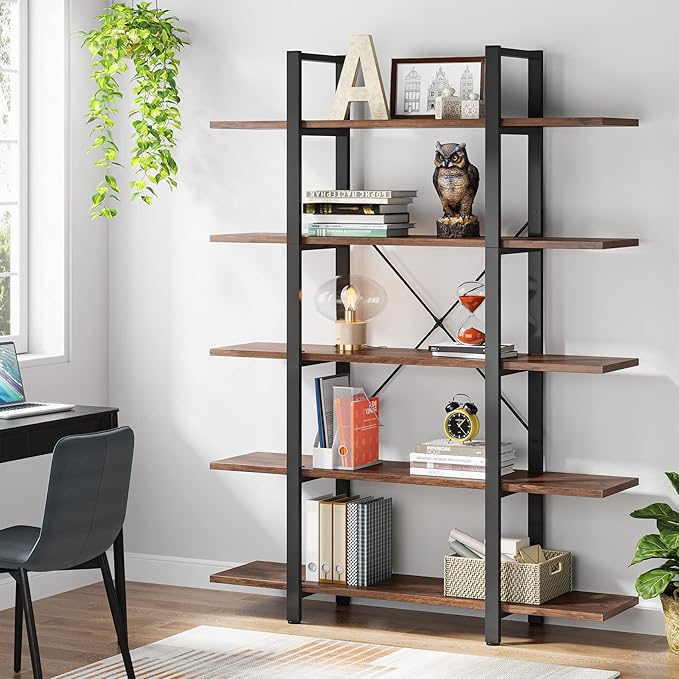 Tribesigns 5-Tier Bookshelf, Vintage Industrial Style Bookcase 72 H x 12 W x 47L Inches