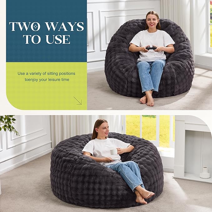 Hobestluk Bean Bag Chairs 4ft Beanbag Chair with Filler Adult Bean Bags with Fluffy & Machine Washable Cover, Giant Bean Bag Chairs for Adults (Dark Grey, 4FT-44" x 44" x 24")