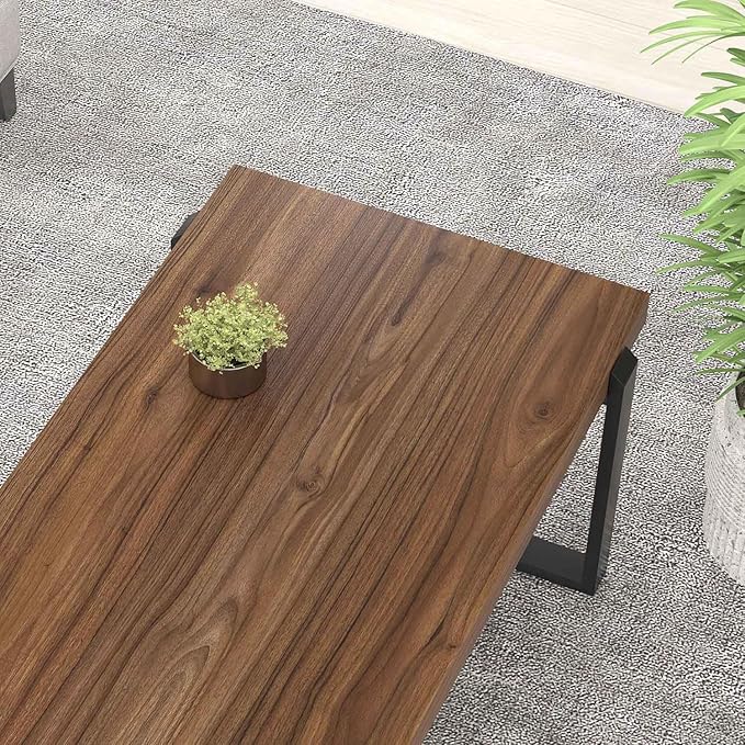 FOLUBAN Modern Coffee Table, Rustic Wood and Metal Center Table, Industrial Rectangle Cocktail Tea Table for Living Room, Walnut, 47 Inch