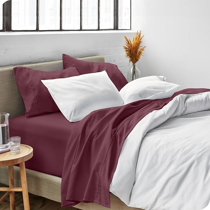 Bare Home King Sheet Set - Luxury 1800 Ultra-Soft Microfiber King Bed Sheets - Double Brushed - Deep Pockets - Easy Fit - 4 Piece Set - Bedding Sheets & Pillowcases (King, Burgundy)