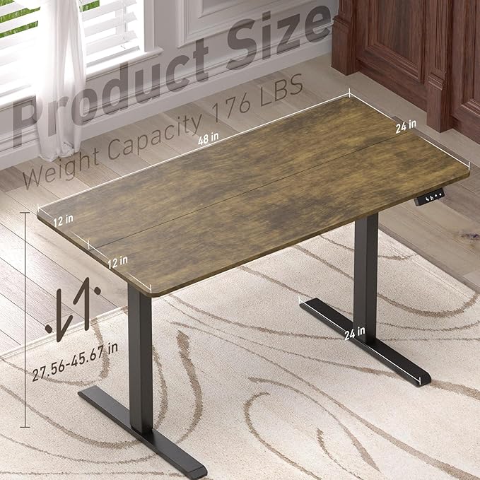Ywin Electric Height Adjustable Standing Desk, 48 x 24 inches Sit Stand Desk with Wheels, Ergonomic Stand Up Desk for Home Office