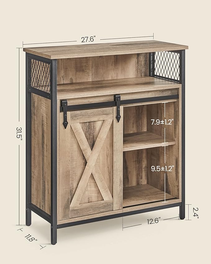 VASAGLE Buffet Cabinet, Coffee Bar Storage Cabinet, Sideboard with 1 Sliding Barn Door, Adjustable Shelves, 11.8 x 27.6 x 31.5 Inches, for Living Room, Camel Brown and Ink Black ULSC089B50