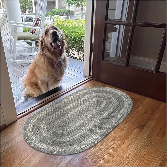 Grey Cloud Jute Braided Oval Rug, 20x30 - Grey, Warm Farmhouse Decor, Perfect for Laundry Rooms, Kitchens and Entryways - Reversible and Easy to Clean