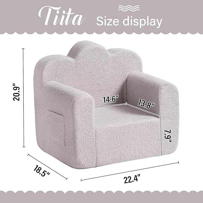 Tiita Kids Couch Sherpa Toddler Chair, Cloud-Like Comfy Kids Sofa Toddler Reading Chair with Washable Cover Carrying Handle, Convertible Children Sofa Chair for Girls and Boys