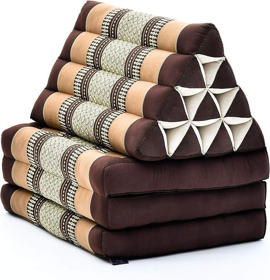 Leewadee - Comfortable Japanese Floor Mattress - Thai Floor Bed with Triangle Cushion - Futon Mattress - Thai Massage Mat, 67 x 21 inches, Brown, Kapok Filling