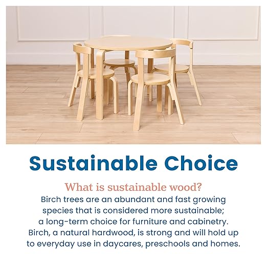 ECR4Kids Bentwood Table and Curved Back Chair Set, Kids Furniture, Natural, 5-Piece