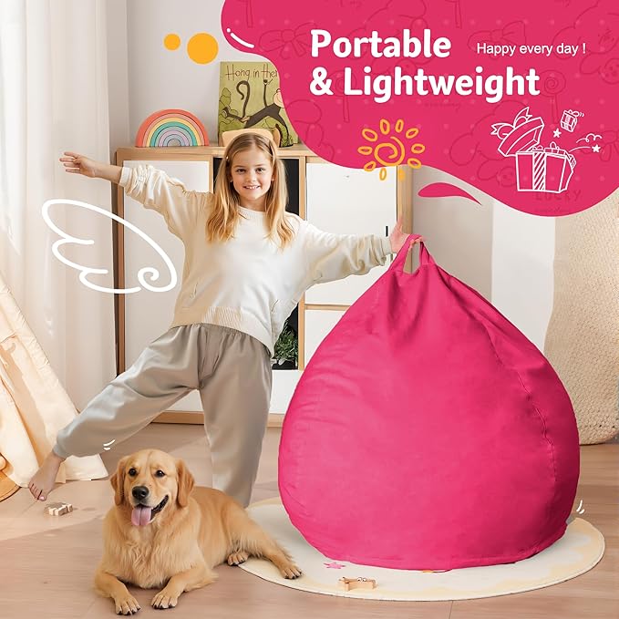 Homguava 2FT Bean Bag Chair: 2' Bean Bags with Memory Foam Filled,Comfy Beanbag Chairs Round Bean Bag Sofa with Dutch Velvet Cover-Pink