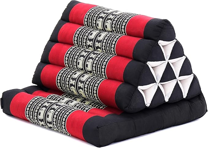 Leewadee 1-Fold Mat with Triangle Cushion – Comfortable TV Pillow, Foldable Mattress with Cushion Made of Kapok, 30 x 20 inches, Black Red