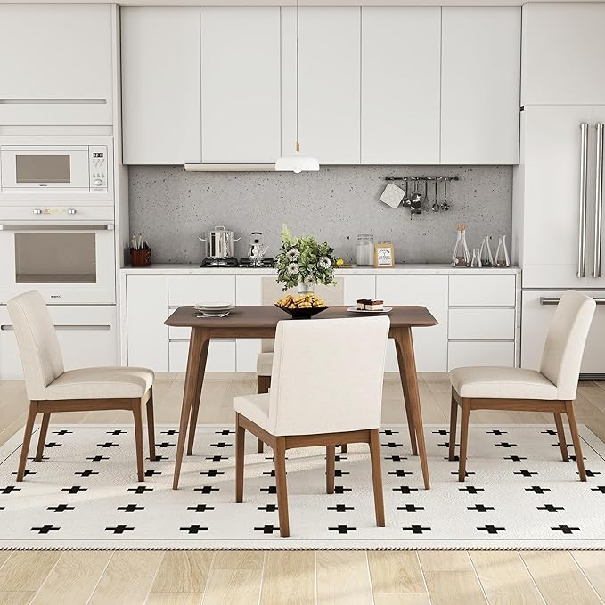Ball & Cast 5-Piece Dining Table Set for 4,Kitchen Table Set W/ 47" Rectangle Table,Living Room Furniture W/ 4 Upholstered Chairs,for Dining Room,Kitchen,Restaurant,Walnut+Light Beige
