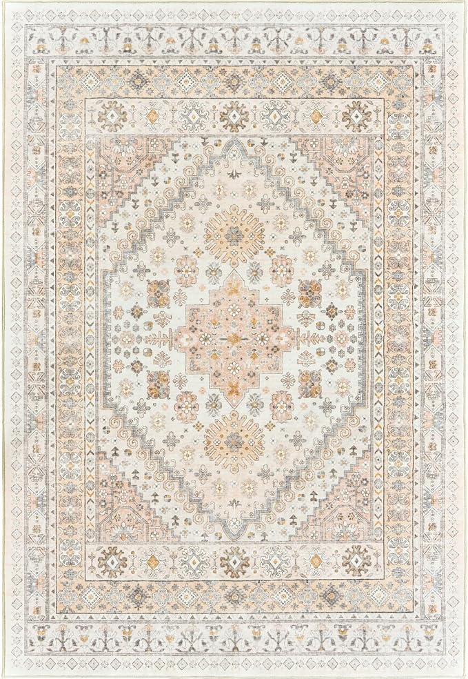 zesthome 5x7 Area Rugs - Ultra-Thin Washble Rug, Stain Resistant Anti Slip Backing Rugs for Living Room,Bedroom, Vintage Home Decor Area Rug