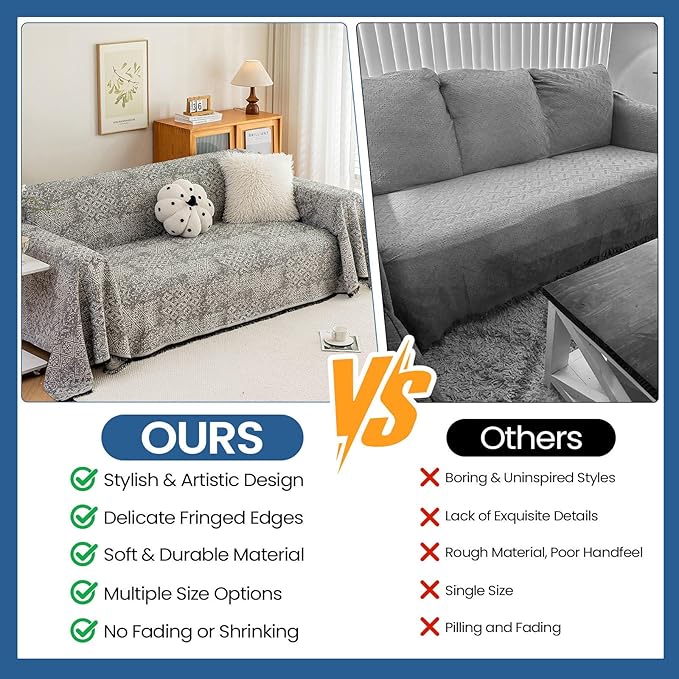 STACYPIK Geometric Pattern Sofa Cover Blanket, Black Couch Throw for Living Room, Couch Covers for Dogs, Washable Furniture Protector for 3 Cushion Sofa with Tassel, Anti-Slip Throw Cover-71X134IN