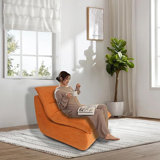 Bean Bag Chair - Memory Foam Bean Bag Chair for Adults, Comfy High-Resilience Single Sofa, Small Space Floor Chair, Chaise Lounge for Living Room, Bedroom (Orange, Cushions)