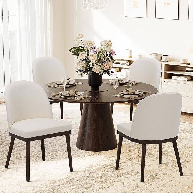 COLAMY Upholstered Dining Chairs Set of 4, Wooden Kitchen Chairs with Open Back, Modern Dining Room Chairs with Wood Frame, Dinner Side Chairs for Dining Room Kitchen Restaurant, Beige