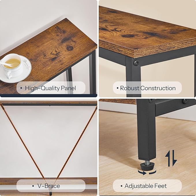 HOOBRO 78.7" Extra Long Sofa Console Table with Charging Station, 2-Tier Behind Couch Table with V-Brace, for Narrow Entryway, Hallway, Living Room, Rustic Brown BF206UXG01