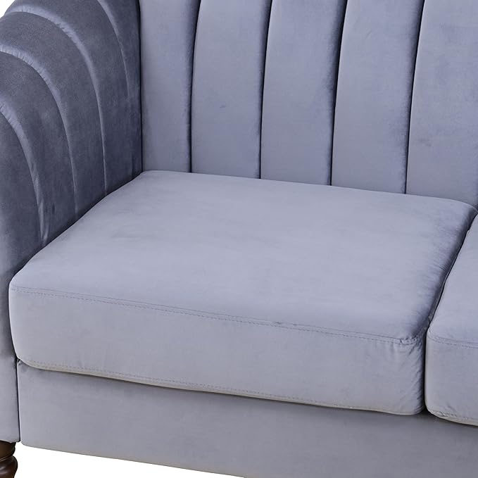 Sectional Sofa Set, Microfiber Chesterfield Upholstered Sofas Loveseat Couch Chair Sets with Style Button Tufted, Scroll Arms and Nailhead for Living Room, Office, Apartment, Grey,S