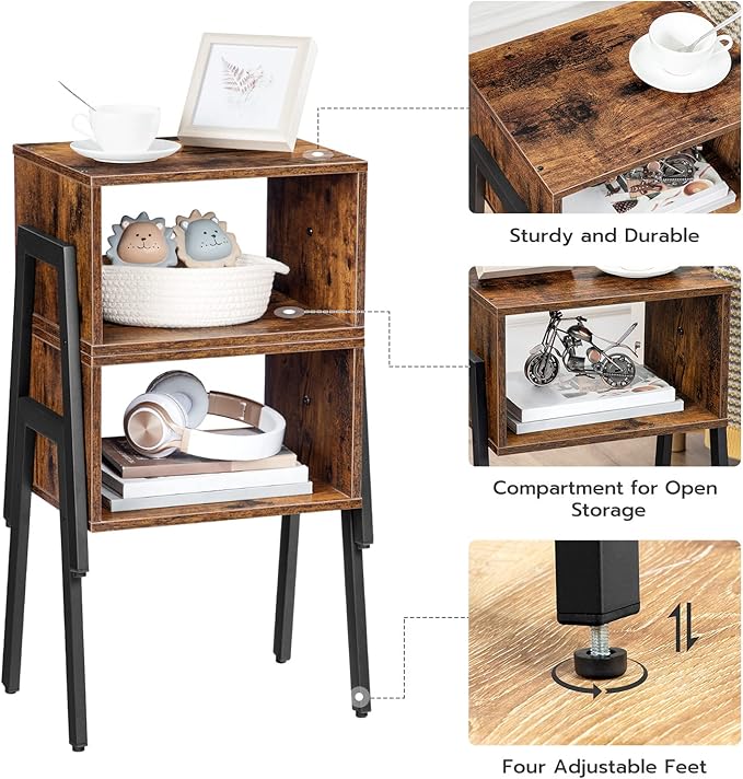 HOOBRO Nightstands Set of 2, Stackable End Table, Side Table, Bedside Tables with Open Storage Shelf, for Bedroom, Living Room, Rustic Brown BF38BZP201