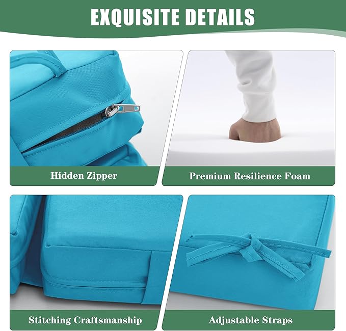 Chaise Lounge Cushions Outdoor - Waterproof and Fade Resistant Sun Lounger Replacement Cushions - Patio Lounger Pads with Removable Cover for Pool, Deck, Lawn, 72 x 21 x 3 Inch, Teal