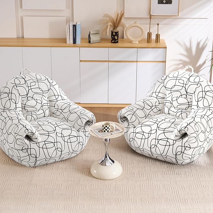 DAICO Bean Bag Chairs for Adults Bean Bag Sofa with Armrests Comfy Accent Chair White Single Lazy Floor Sofas with Foam for Living Room Reading Bedroom Gaming Office (Stripe Pattern)