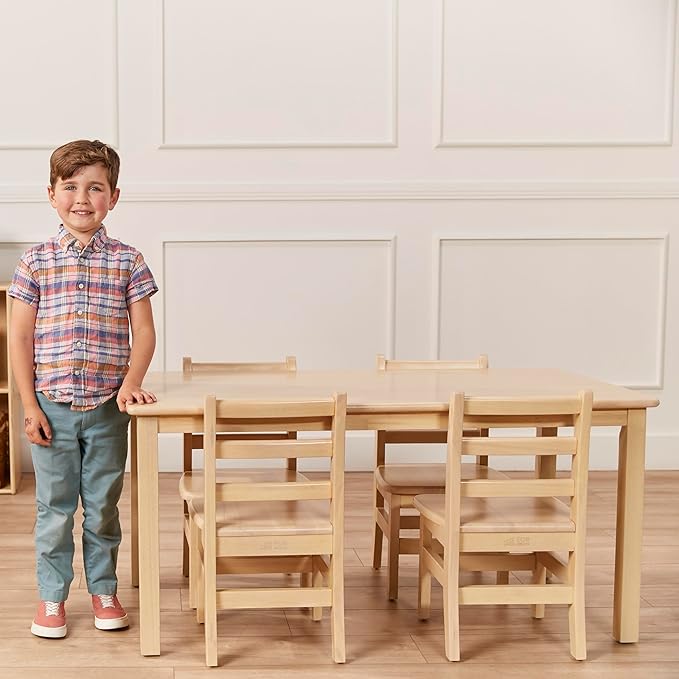 ECR4Kids 24in x 48in Rectangular Hardwood Table and Chair Set, 12in Seat Height, Kids Furniture, Antique White