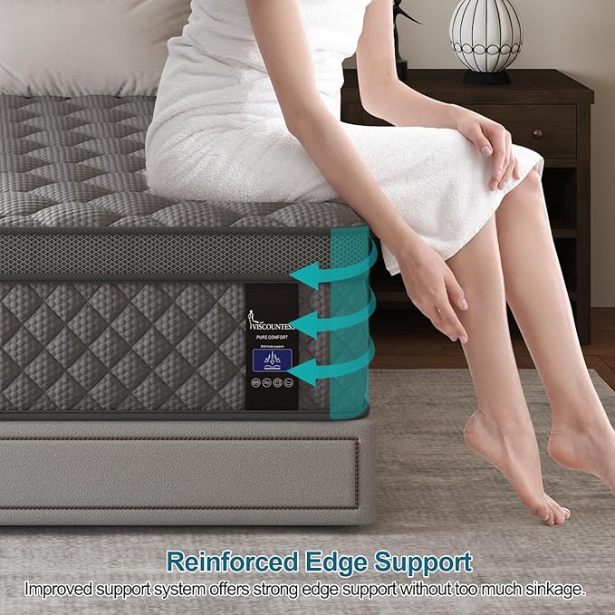 Full Mattress, 14 Inch Hybrid Mattresses Grey Euro Top Medium Firm for Back & Lumbar Support, 100 Night Trial, Individual Pocket Spring Bed for Motion Isolation & Pressure Relief