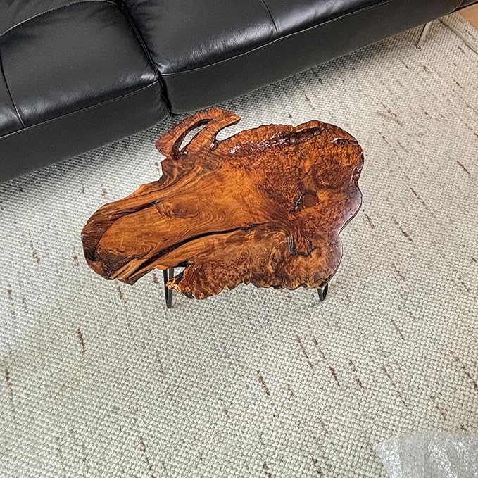 Live Edge Coffee Table, Natural Wood Coffee Table for Living Room, Natural Fir Unique Desktop with Metal Hairpin Legs (Medium)