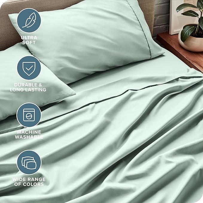 Bare Home Queen Sheet Set - Luxury 1800 Ultra-Soft Microfiber Bed Sheets - Double Brushed - Deep Pockets - Easy Fit - 4 Piece Set - Bedding Sheets & Pillowcases (Queen, Spring Mint)
