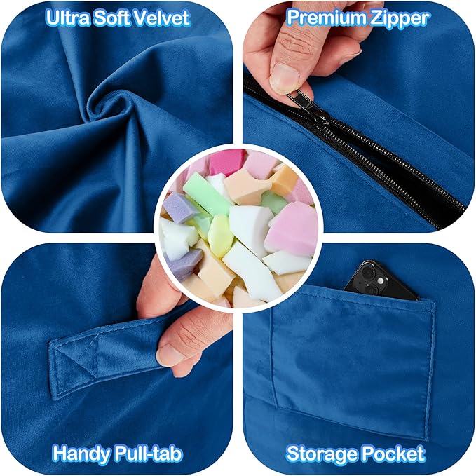 Homguava 4 FT Bean Bag Chair: 4' Bean Bags with Memory Foam Filled, Large Beanbag Chairs Soft Sofa with Dutch Velvet Cover-Blue