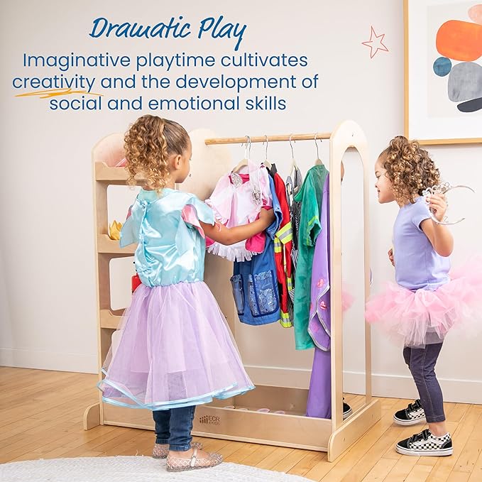 ECR4Kids Dress Up Center with Mirrors, Costume Organizer, Natural