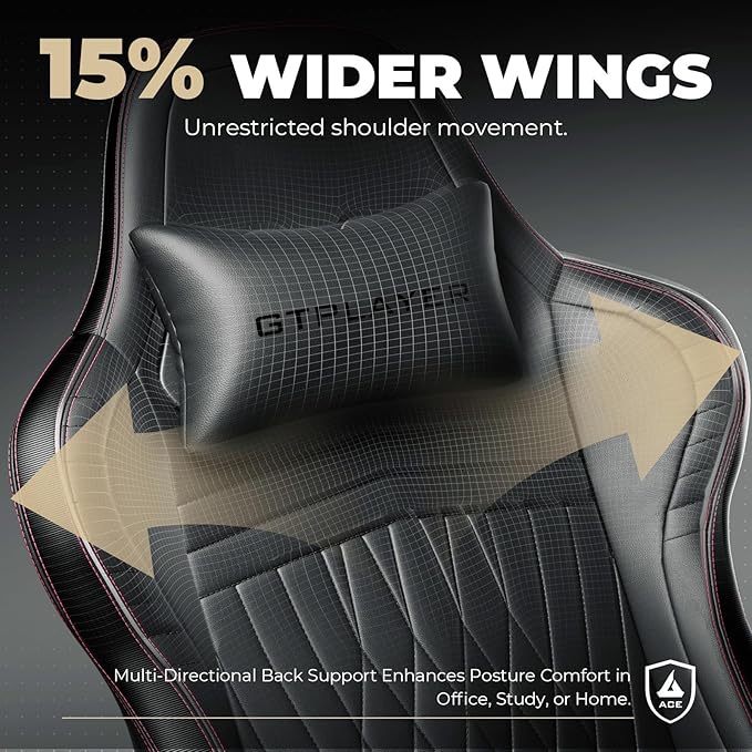 GTPLAYER ACE-PRO Music Gaming Chairs – Built-in Speakers, App Support & Bluetooth Control, Footrest & Pocket, Gamer Chair for Adults, Black & Red Stitch