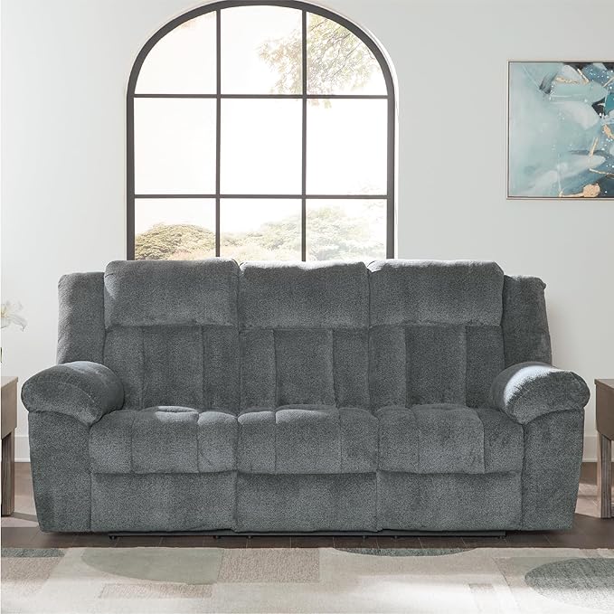 Signature Design by Ashley Tip-Off Modern Wall Hugger Power Reclining Sofa with Adjustable Headrest and USB Ports, Gray