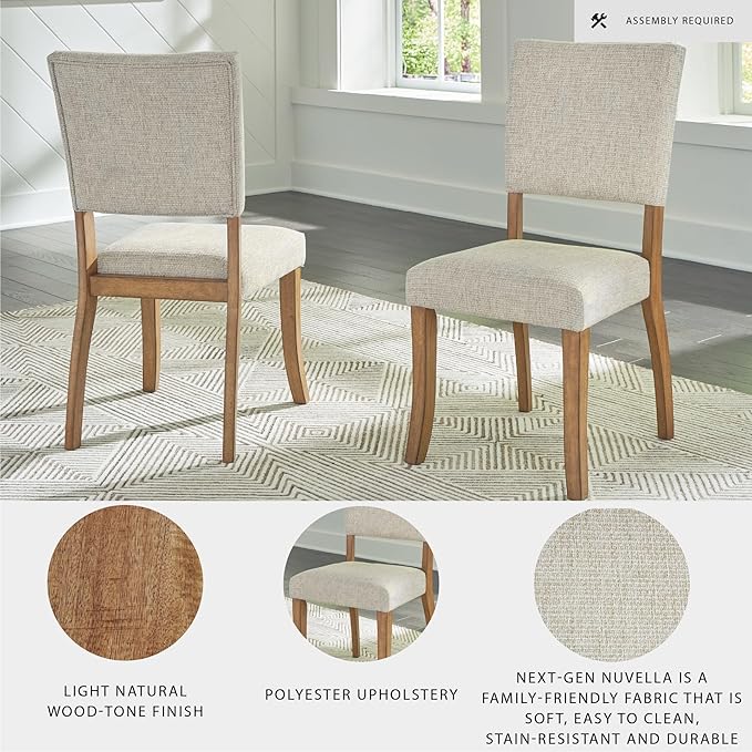 Signature Design by Ashley Rybergston Casual Stain Resistant Upholstered Solid Wood Dining Chair, Set of 2, Beige & Light Brown