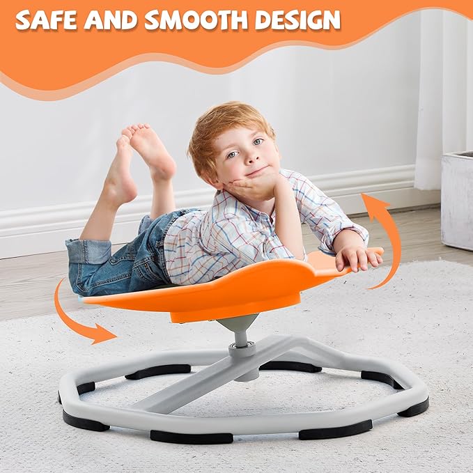 Spinning Chair for Autistic Kids, Non-Slip Sensory Spinning Chair, Sit and Spin Autism Toys Training Body Coordination (Orange)