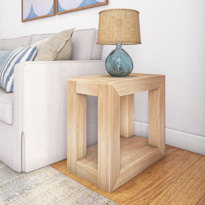 Plank+Beam Modern Rectangular Side Table with Shelf, 25", Solid Wood Narrow End Table for Living Room with Storage, Compact Bedside Table for Small Spaces, Blonde Wirebrush