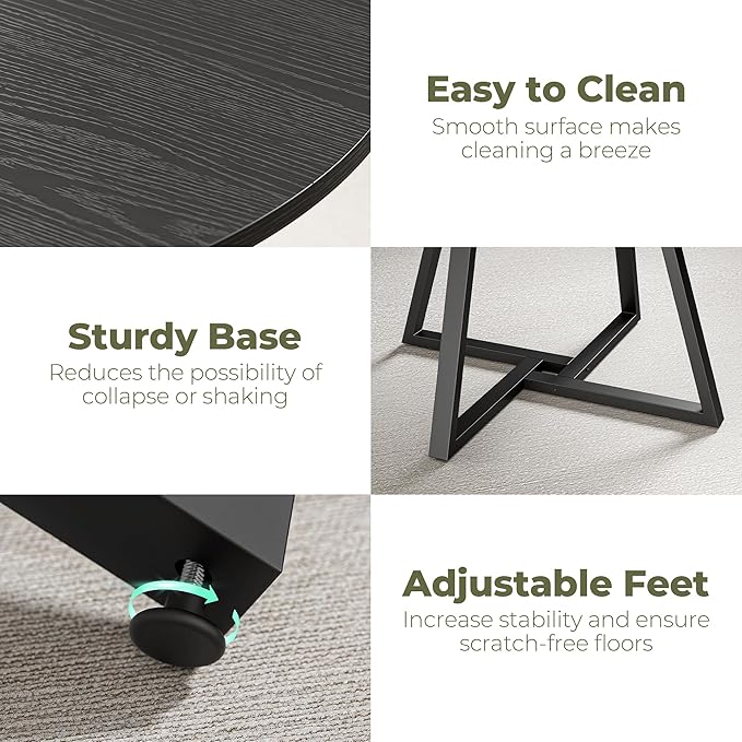 IRONCK 51" Round Dining Table for 6, Wood Kitchen Table with Metal Base, Space Saving Industrial Circle Dinner Table for Kitchen Dining Room, Black