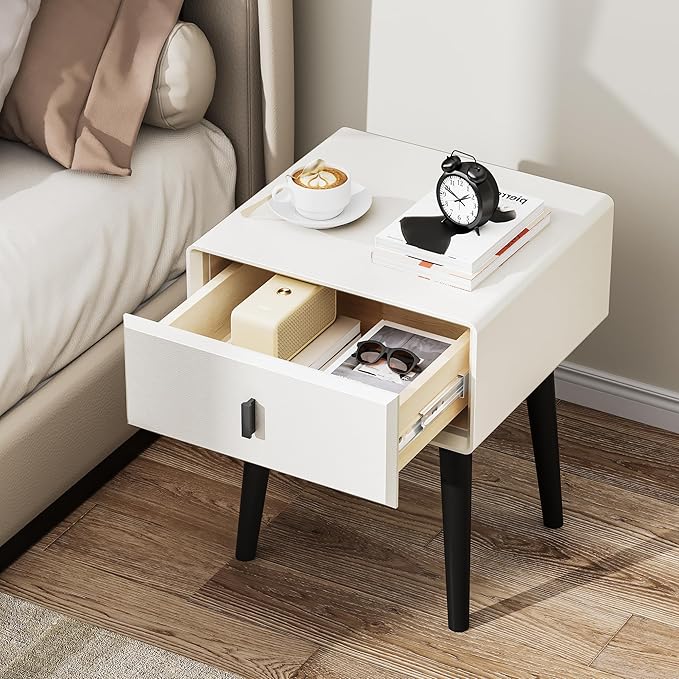 VICITON Nightstand,Fully Assembled Bedside Cabinet Mid Century Night Stand Modern Side Table for Living Room, Bedroom(Cream White)