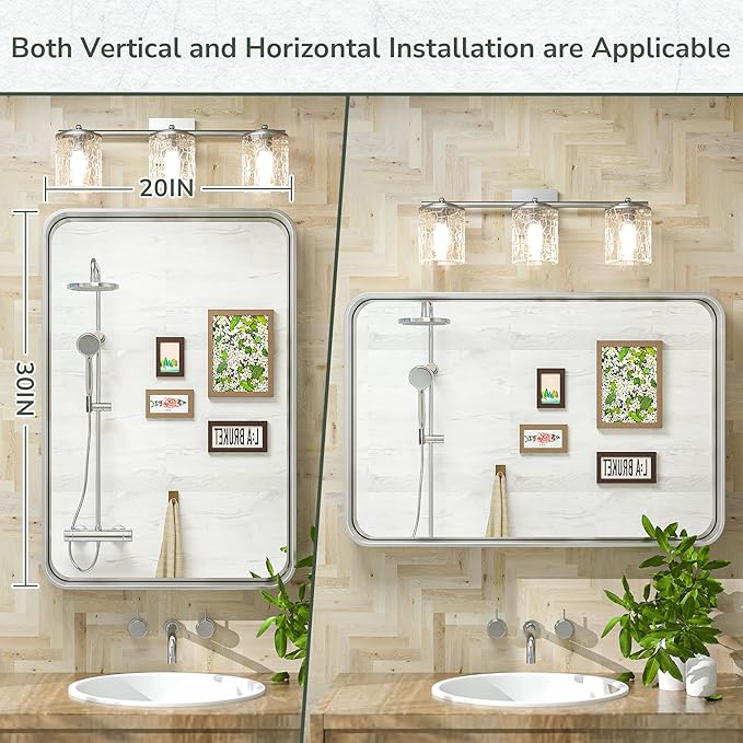 TokeShimi 20 x 30 Inch Silver Bathroom Wall Mirror Vanity Metal Frame Round Corner Rectangular for Home Decor Living Room Entryway (Horizontal/Vertical)