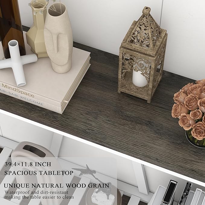 Farmhouse Console Table for Entryway, 39.3 Inch Sofa Table with Storage Shelf, Hallway Table, Narrow Behind Couch Table for Foyer, Living Room，Dark Oak