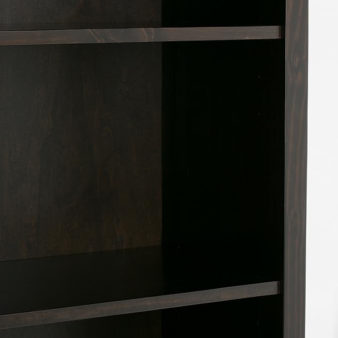SIMPLIHOME Amherst Bookcase - 70 inch Tall 5-Shelf Solid Wood Bookshelf in Hickory Brown, Transitional Storage for Living Room, Study Room or Office with Adjustable Shelves and Tapered Legs