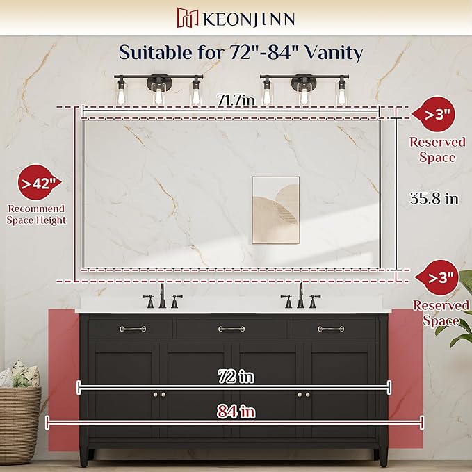 Keonjinn White Bathroom Mirrors for Over Sink 72 x 36 Inch Large Bathroom Vanity Mirror for Wall Metal Frame Modern Rectangle Mirror Square Corner Matte White Rectangular Mirror(Horizontal/Vertical)