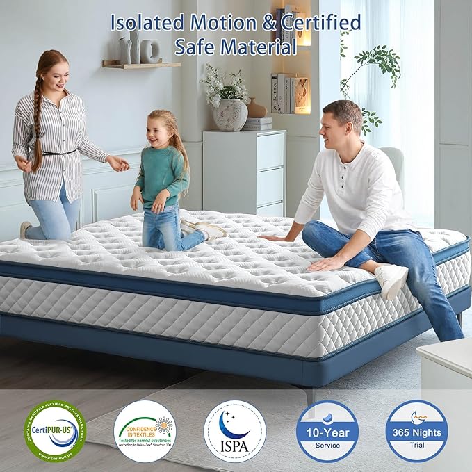 King Size Mattress, 12 Inch Medium Firm Hybrid King Bed Mattress, Memory Foam Mattresses in a Box for Pressure Relief, Individual Pocket Spring-Motion Isolation with Edge Support, CertiPUR-US