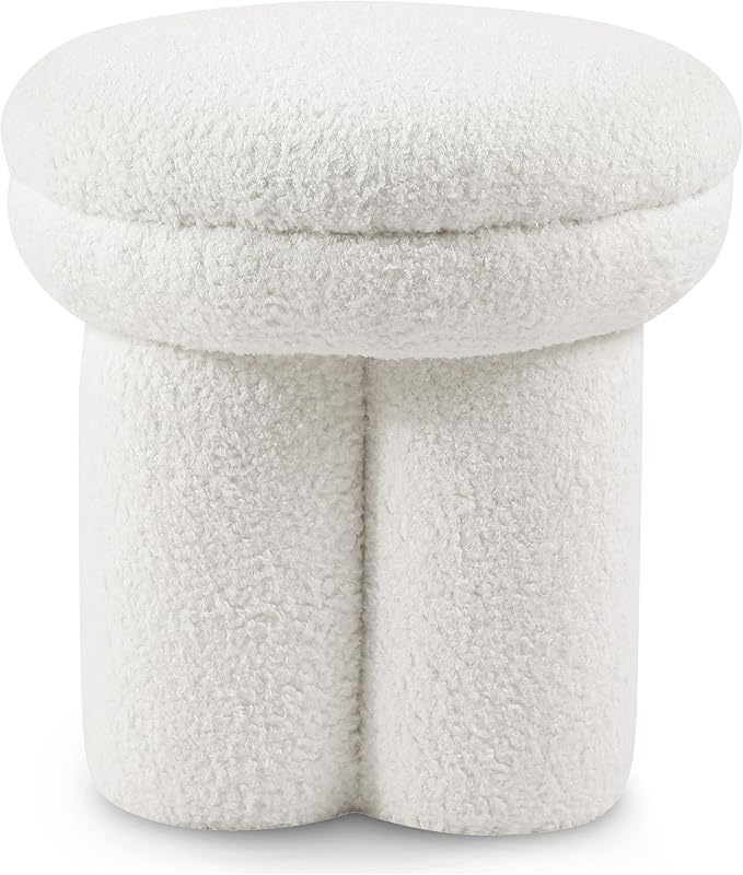 Furniture of America Rami Modern 18-inch Mushroom-Shape Upholstered Ottoman with Tri-Pillar Pedestal, Vanity Stool Chair, Small Foot Stool for Bedroom, Living Room, Entryway, Beige