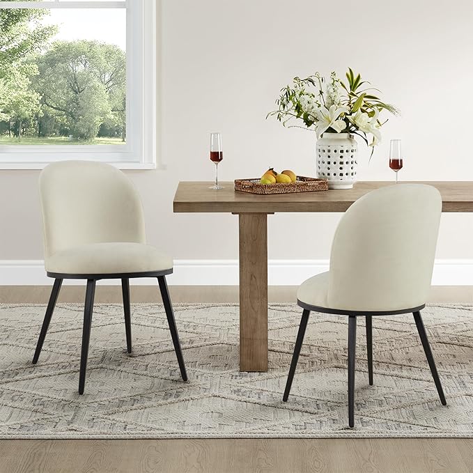 Dining Chairs Set of 4, Fabric Upholstered Dining Room Chairs with Ergonomic Backrest & Metal Legs, Modern Kitchen Side Chairs for Home, Restaurant, and Café, Sand, 2 Boxs