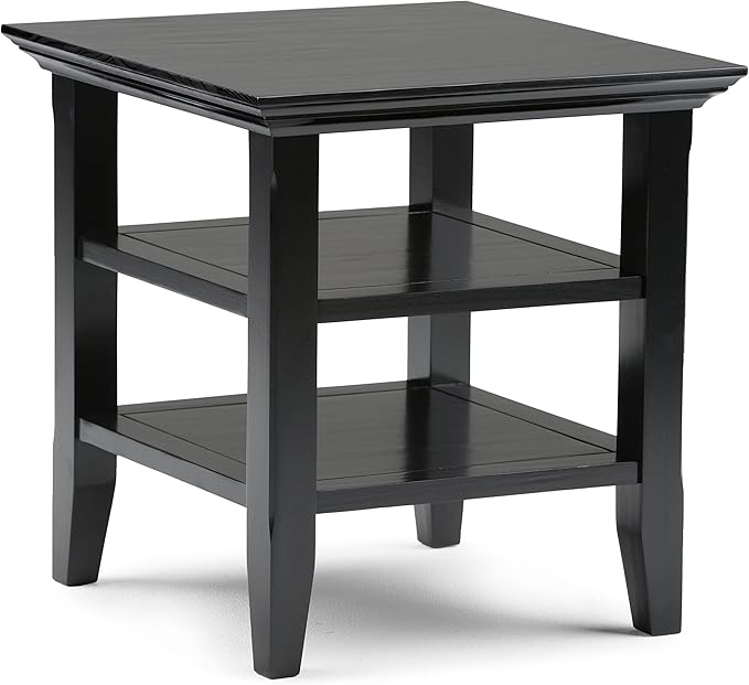 SIMPLIHOME Acadian SOLID WOOD 19 inch Wide Square Transitional End Table in Black for the Living Room and Bedroom
