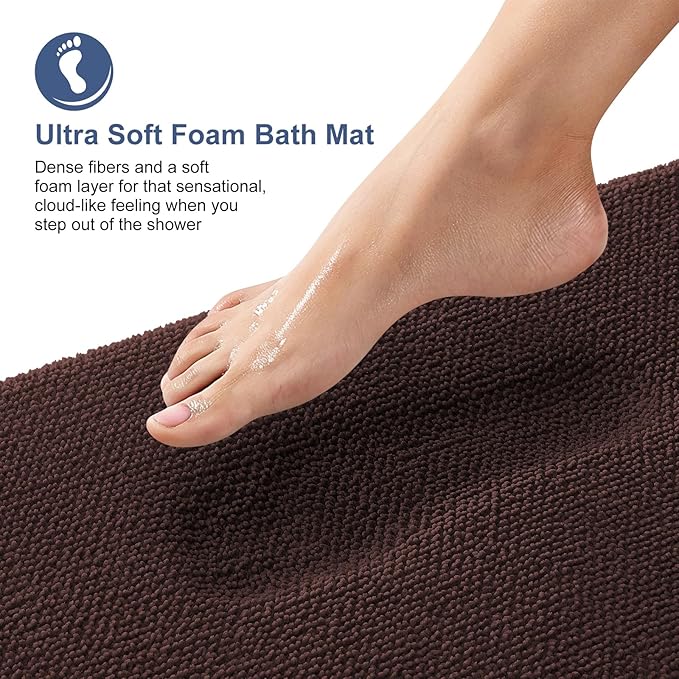 OLANLY Thick Memory Foam Bath Mat Rug 59x20, Extra Soft Absorbent Bathroom Rug, Quick Dry Bath Mats, Non-Slip, Machine Washable Carpet for Bathroom, Tub and Shower, Home Decor Accessories, Brown