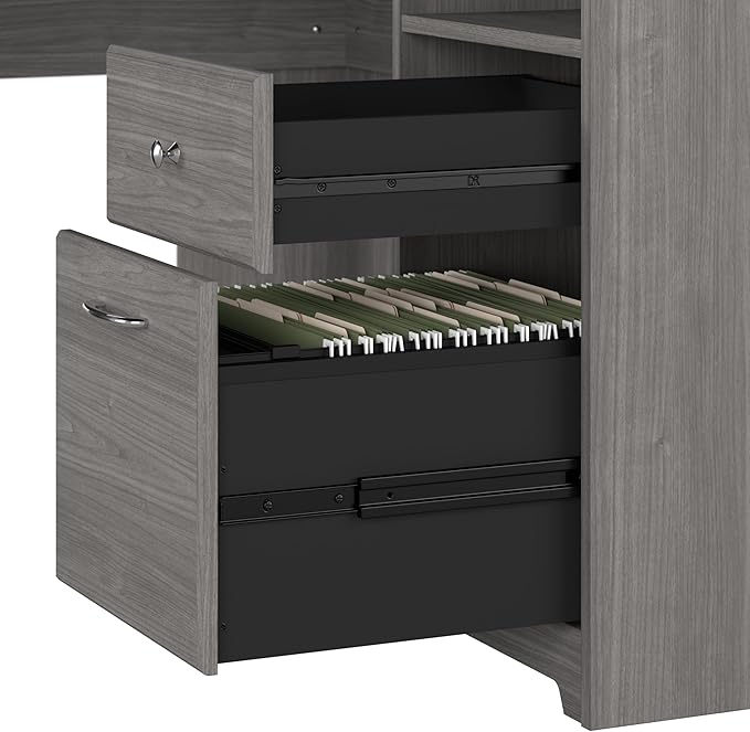 Bush Furniture Cabot L Shaped Computer Desk in Modern Gray | Corner Table with Drawers and Storage for Personal Home Office Workspace