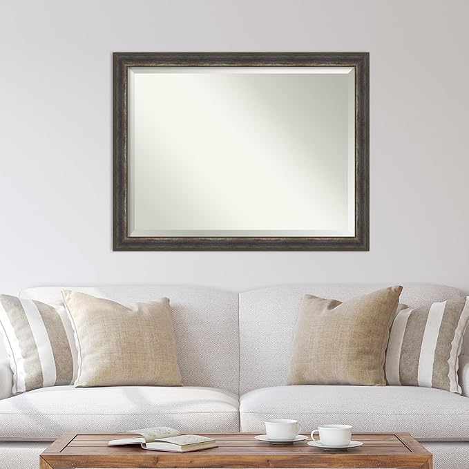 Amanti Art Brown Wall Mirror 35x45 Alta Rustic Char Rectangle Bathroom Mirror for Wall Decor Living Room, X-Large Rustic Farmhouse Frame, Hangs Horizonally and Vertically, Bathroom Decor, Beveled Edge